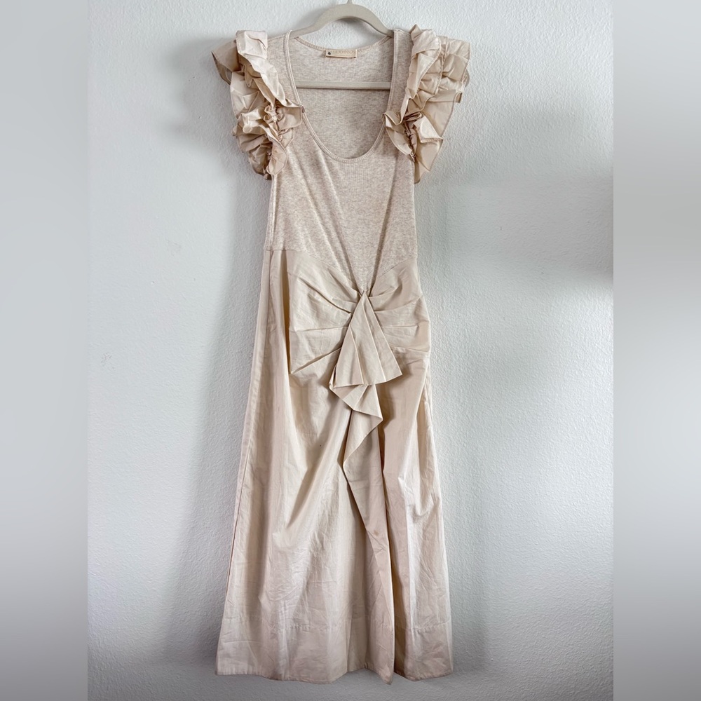 Ulla Johnson Isabella Ruffled Midi Dress in Ivory Melange Beige Size: XS - Picture 3 of 15